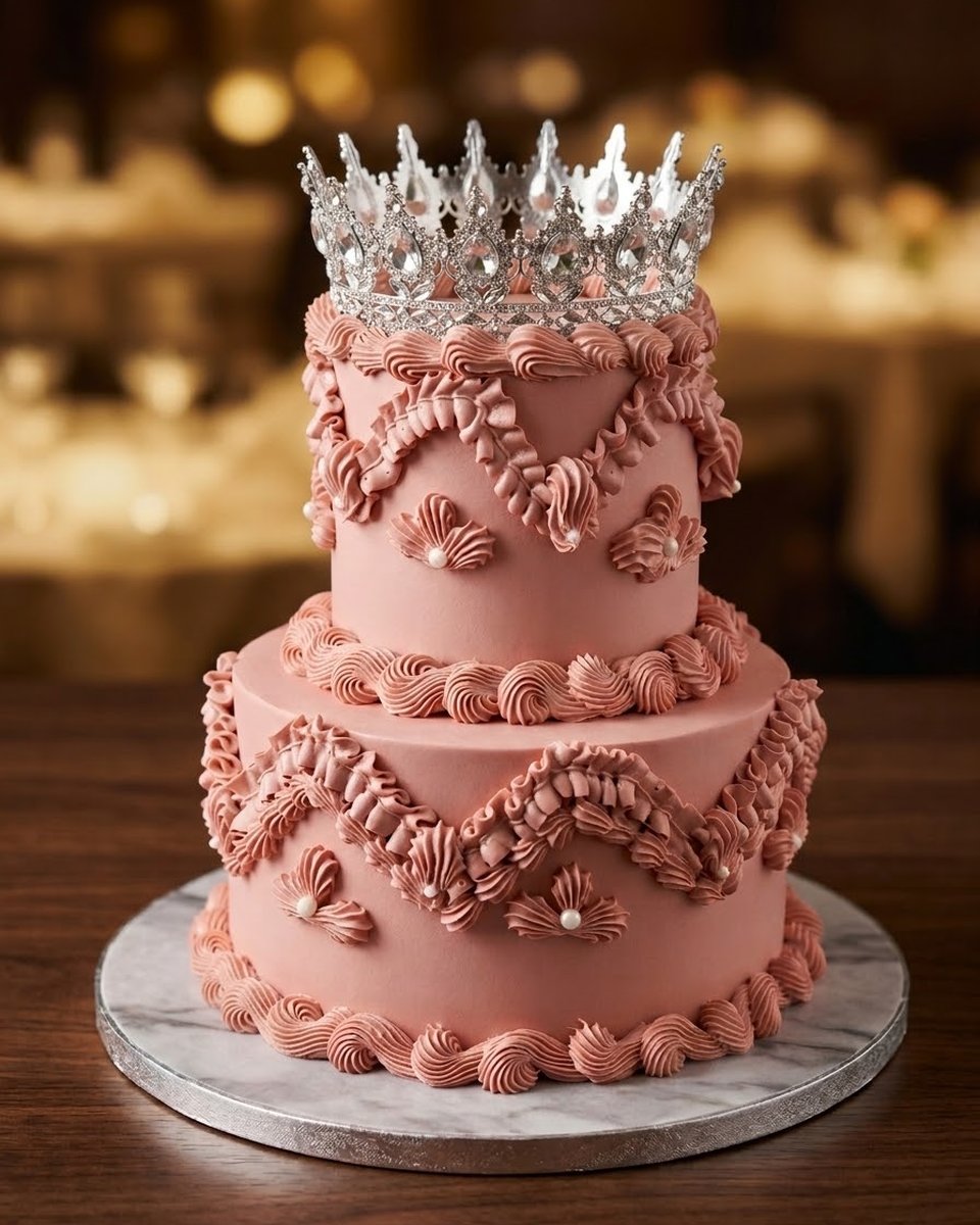 Pastel de dos pisos estilo vintage con corona